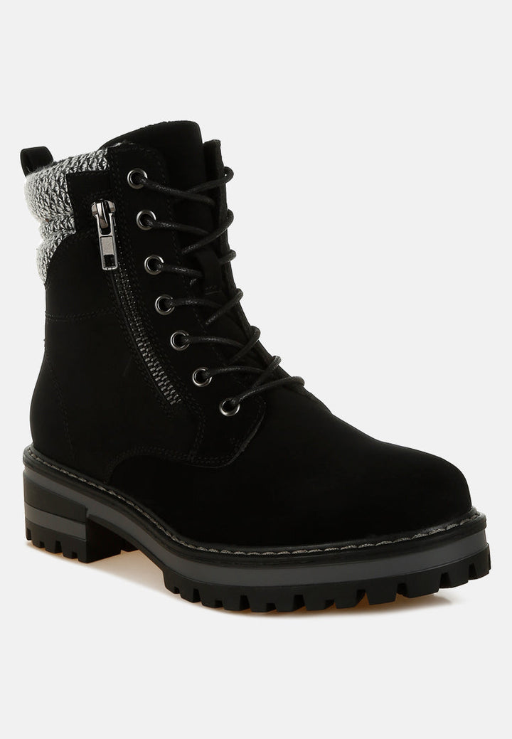 knitted collar zip-up hiker boots by ruw#color_black