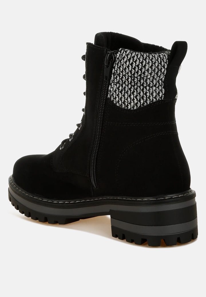 knitted collar zip-up hiker boots by ruw#color_black