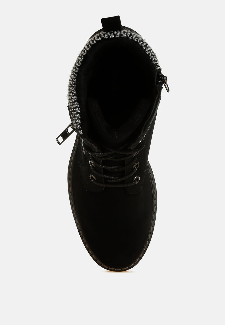 knitted collar zip-up hiker boots by ruw#color_black