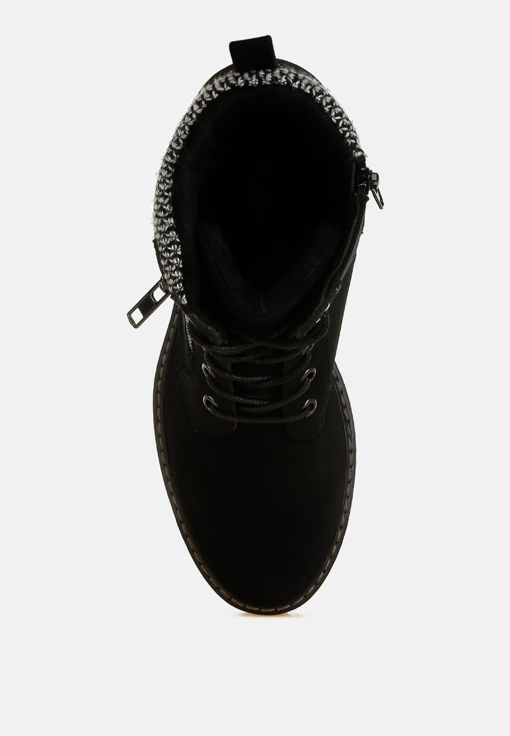 knitted collar zip-up hiker boots by ruw#color_black