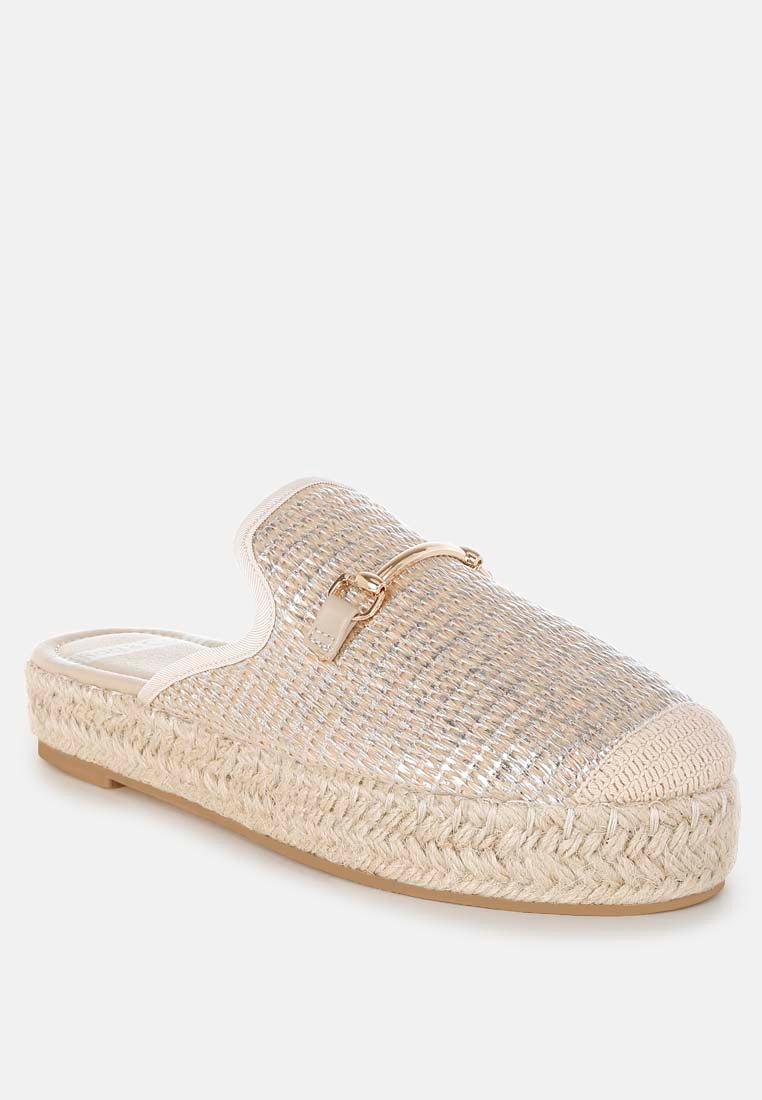 horsebit embellished raffia mules by ruw#color_beige