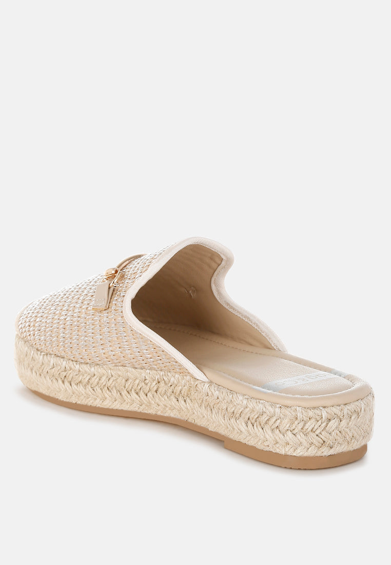 horsebit embellished raffia mules by ruw#color_beige