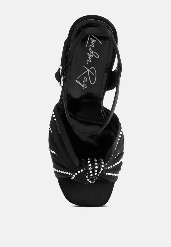 margala knotted rhinestone embellished sandals by ruw#color_black-satin