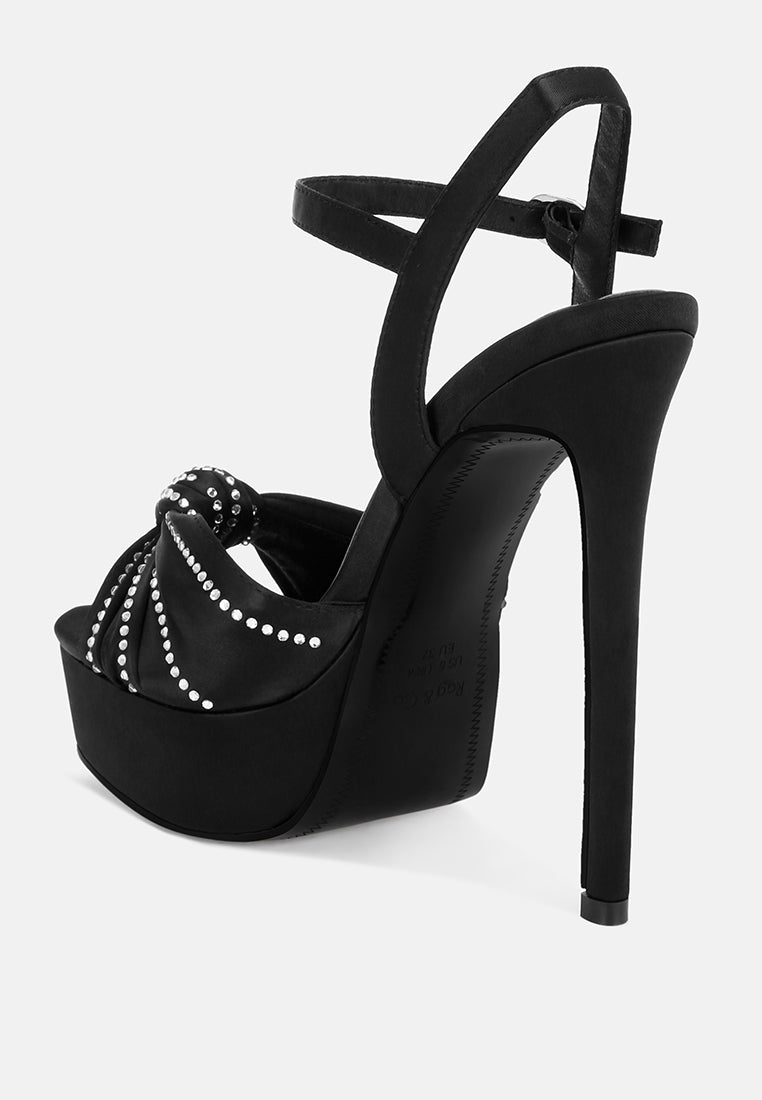 margala knotted rhinestone embellished sandals by ruw#color_black-satin