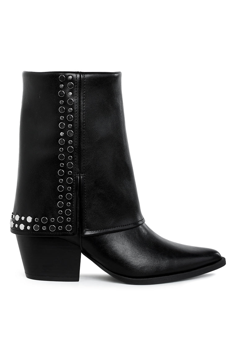 stud embellished foldover boots by ruw#color_black