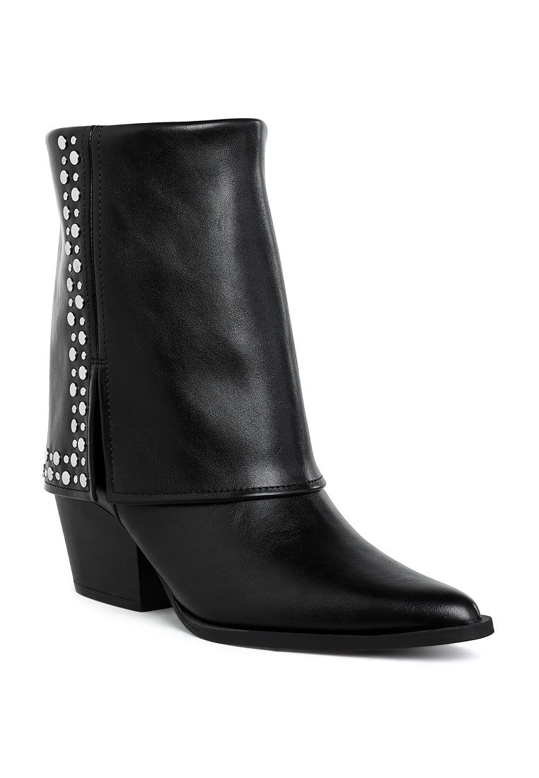 stud embellished foldover boots by ruw#color_black