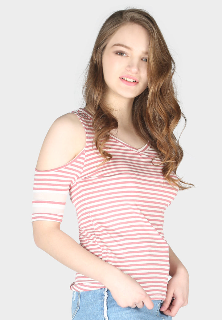 mariah stripe cold shoulder top#color_rose