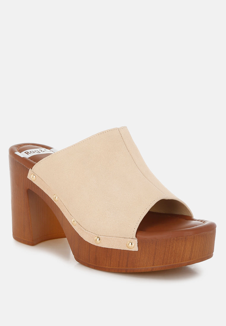 soft suede leather wooden clogs by ruw#color_beige