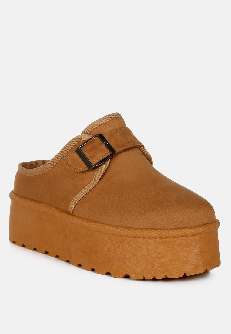 buckle strap fur platform classic slip-on by ruw#color_tan