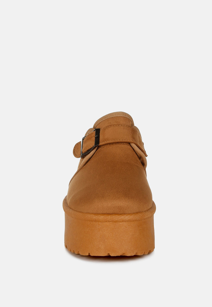 buckle strap fur platform classic slip-on by ruw#color_tan