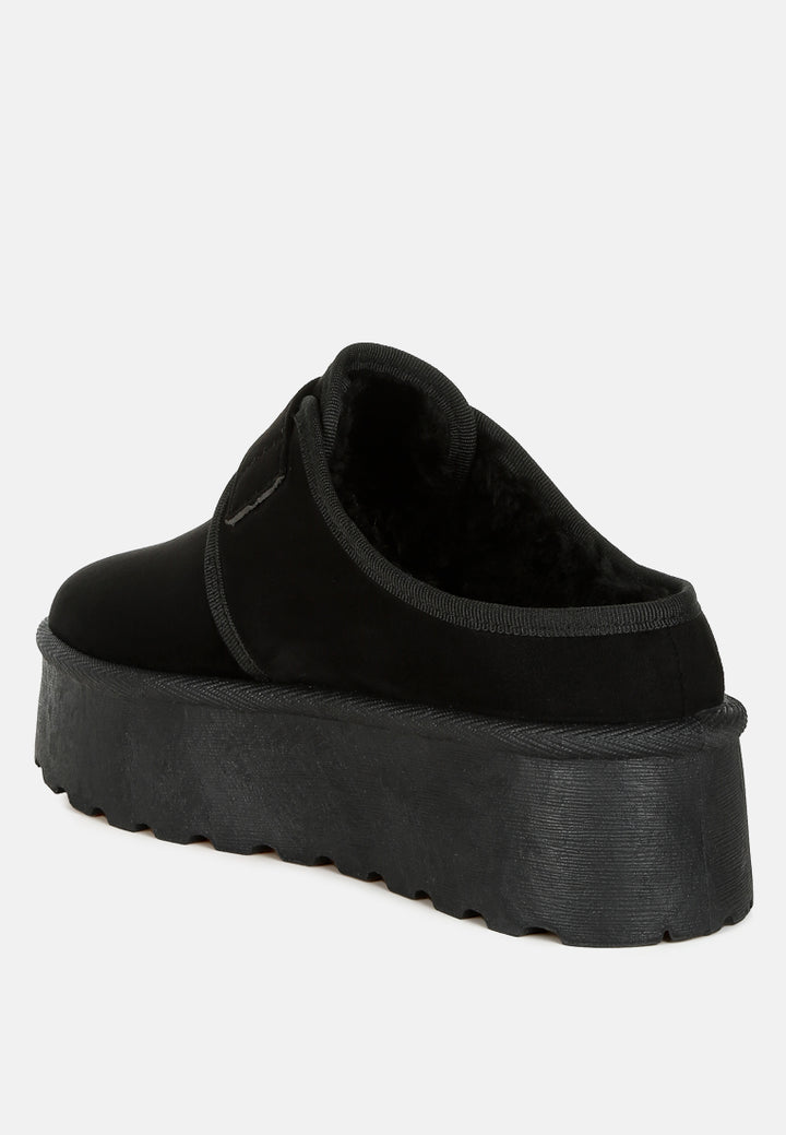 buckle strap fur platform classic slip-on by ruw#color_black