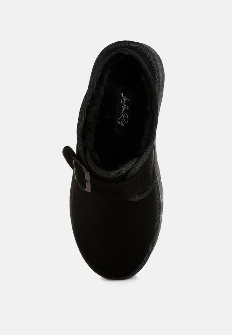 buckle strap fur platform classic slip-on by ruw#color_black