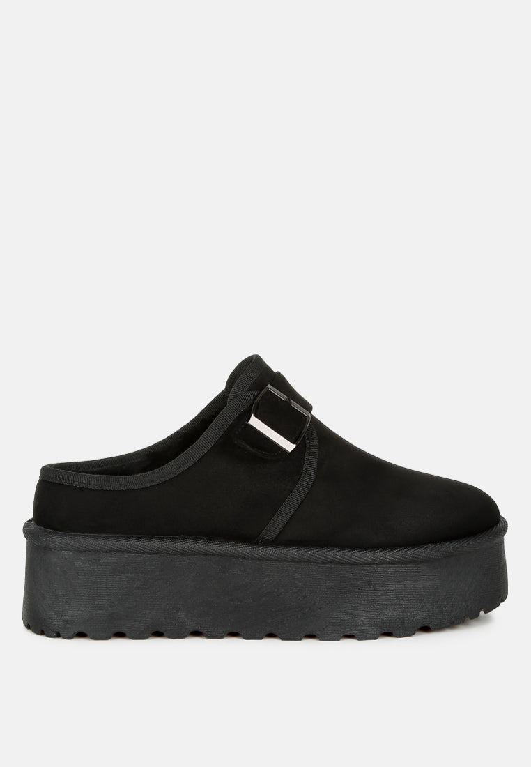 buckle strap fur platform classic slip-on by ruw#color_black