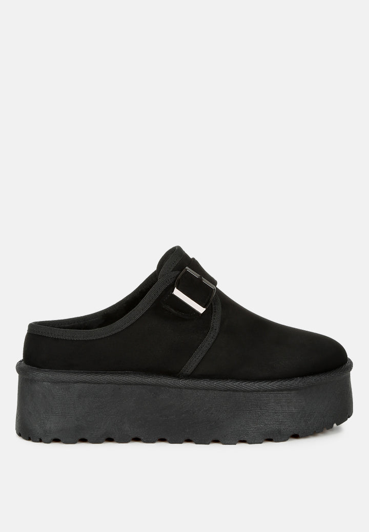 buckle strap fur platform classic slip-on by ruw#color_black