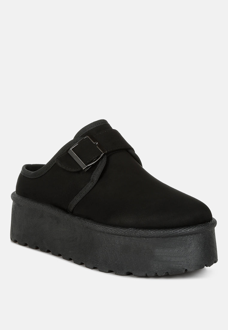 buckle strap fur platform classic slip-on by ruw#color_black