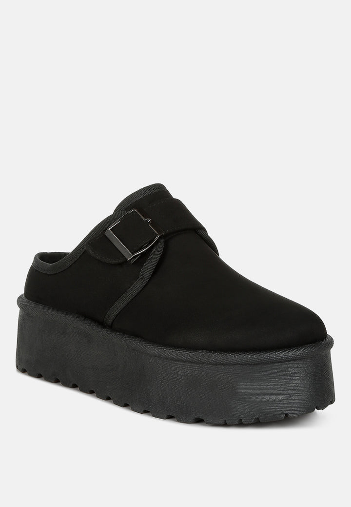 buckle strap fur platform classic slip-on by ruw#color_black