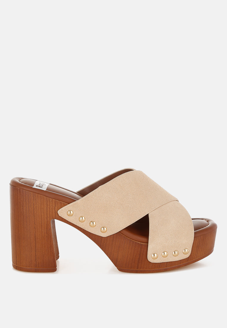 genuine suede leather clogs by ruw#color_beige