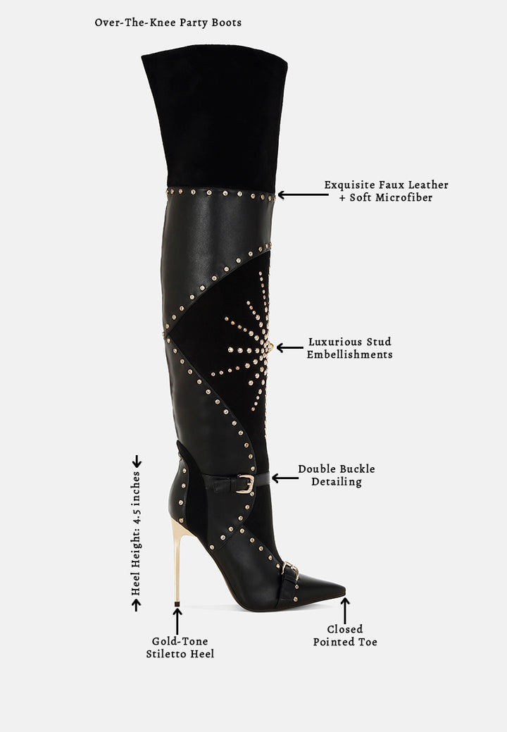 medira pointed toe embellished stiletto boots#color_black