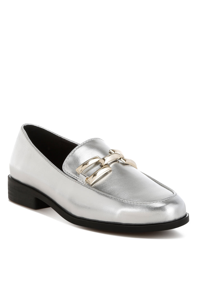 metallic horsebit detail loafers by ruw#color_silver