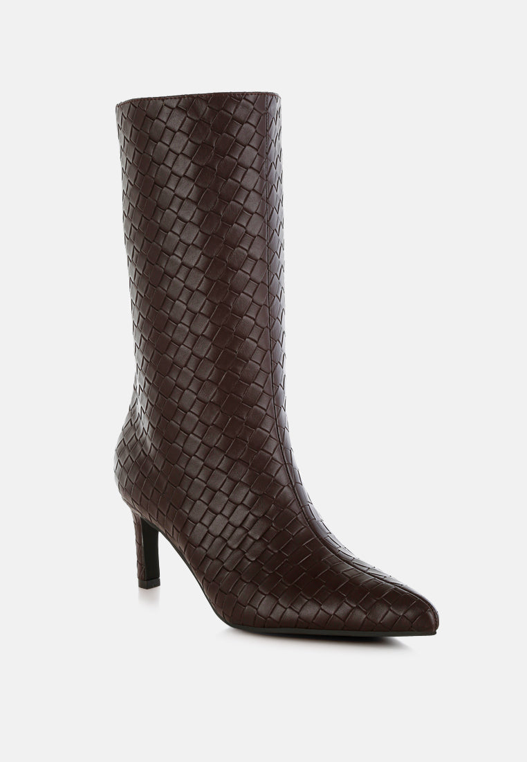 woven faux leather boots by ruw#color_chocolate