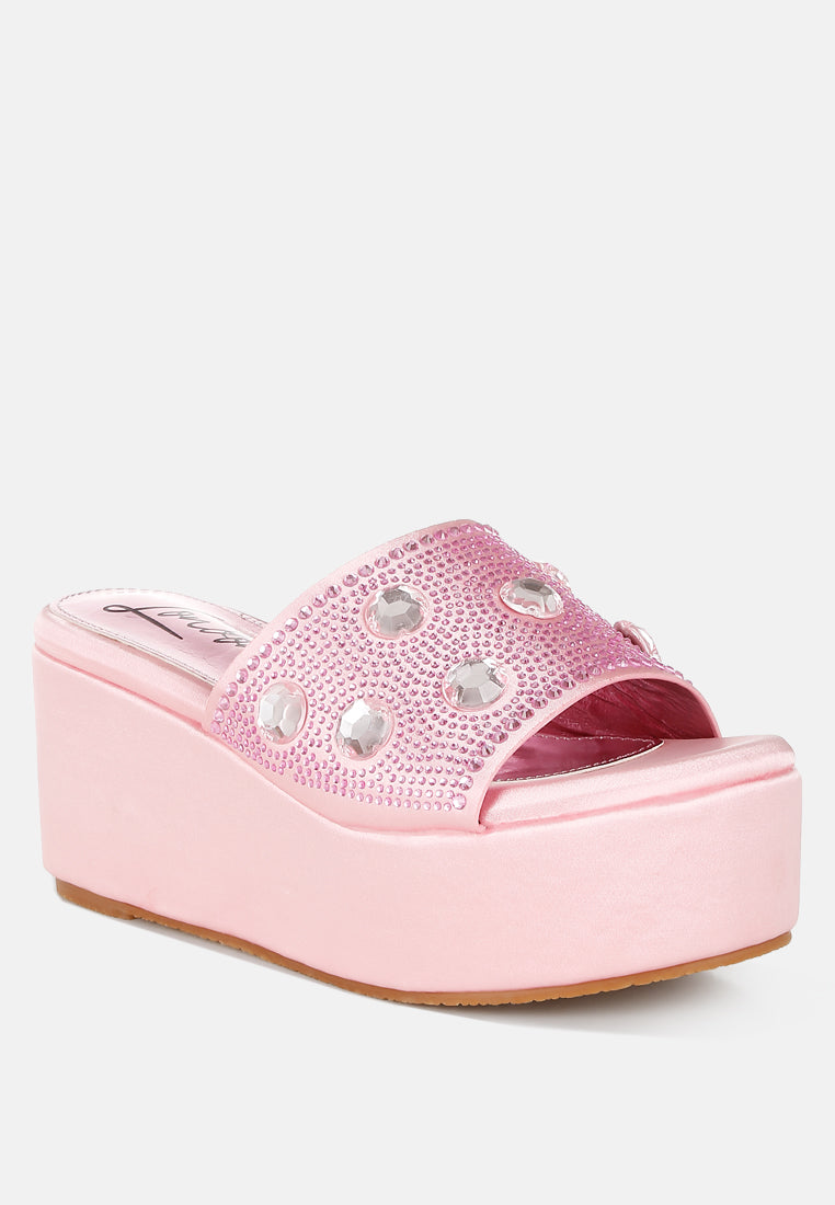 diamante & rhinestone flatform sandals by ruw#color_pink