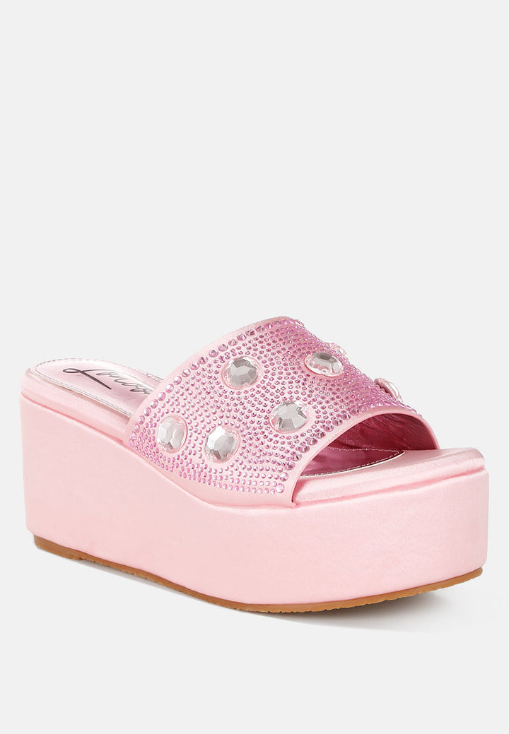 diamante & rhinestone flatform sandals by ruw#color_pink