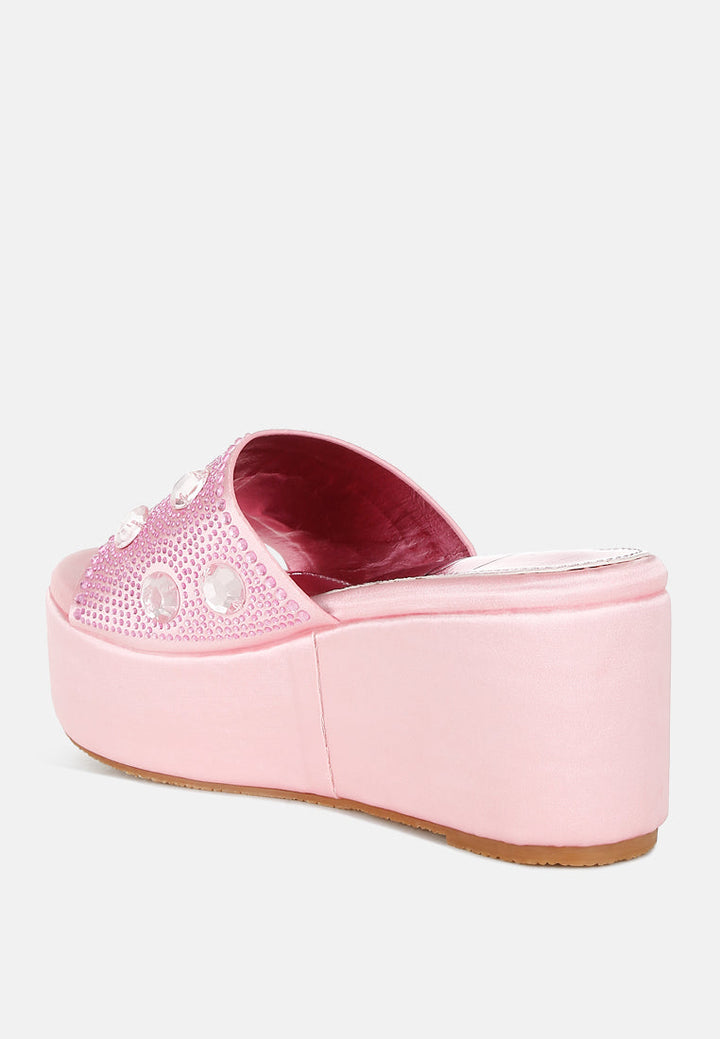 diamante & rhinestone flatform sandals by ruw#color_pink