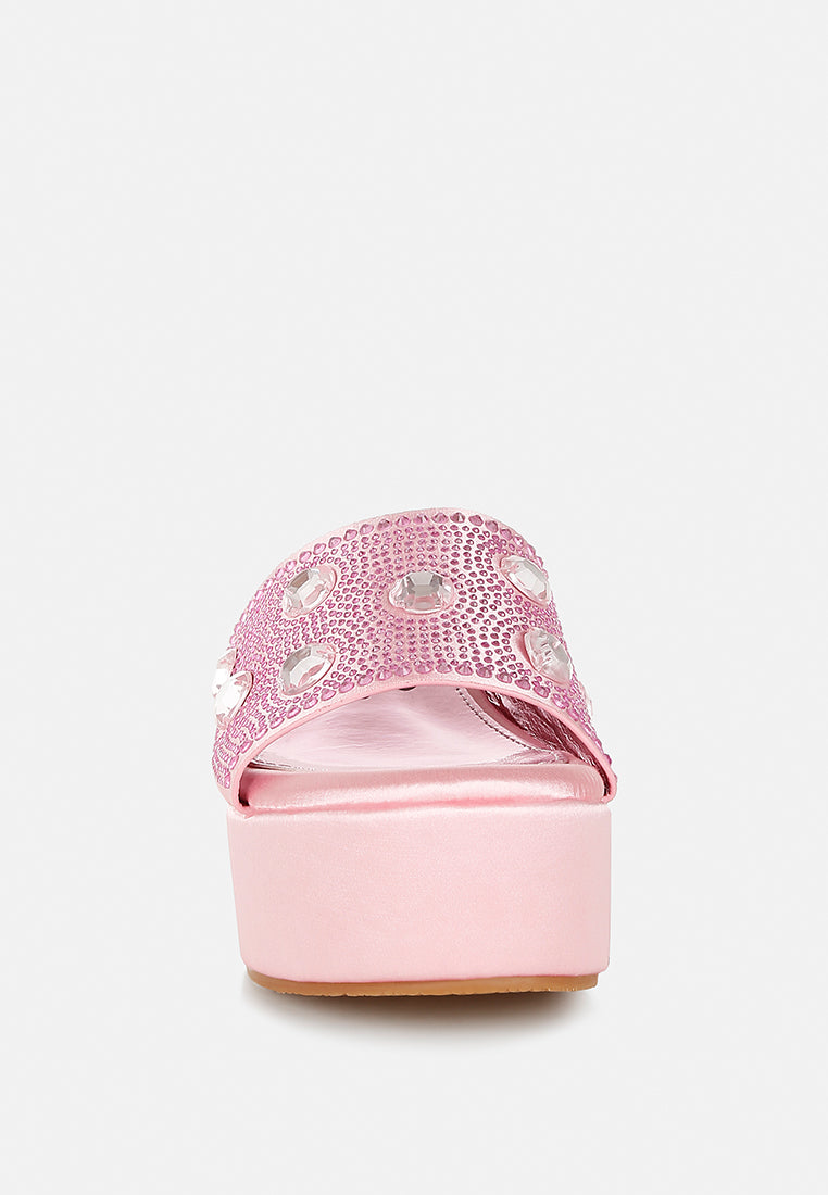 diamante & rhinestone flatform sandals by ruw#color_pink