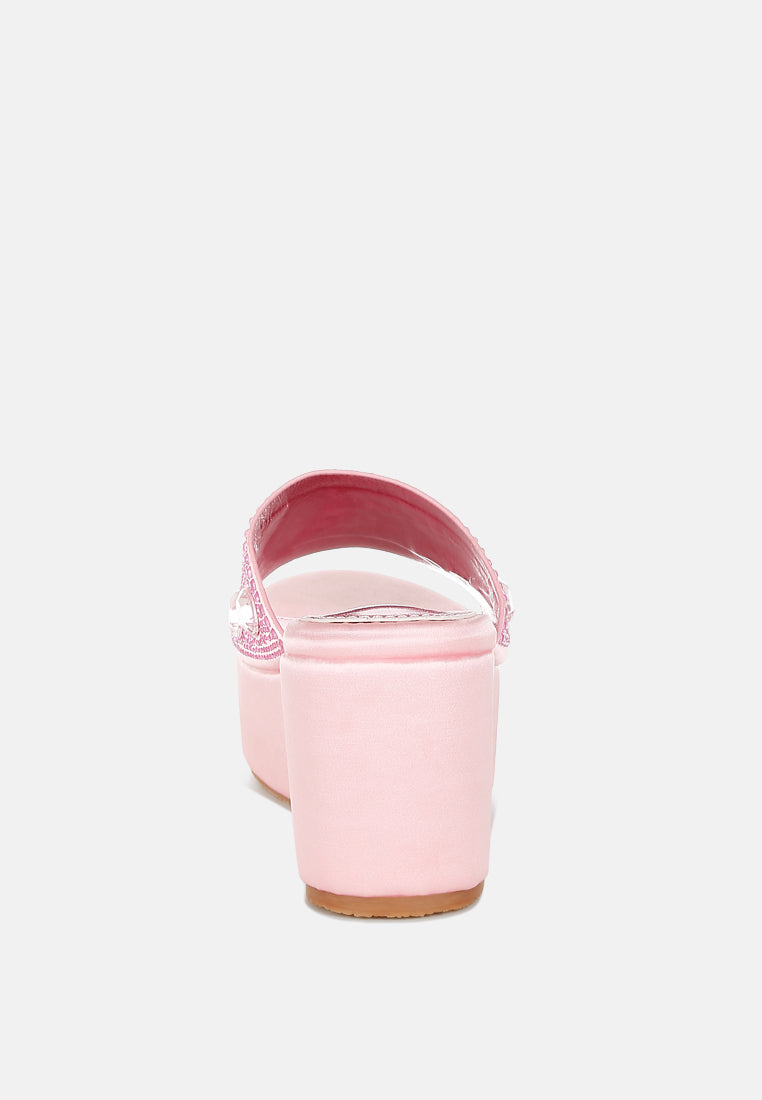 diamante & rhinestone flatform sandals by ruw#color_pink