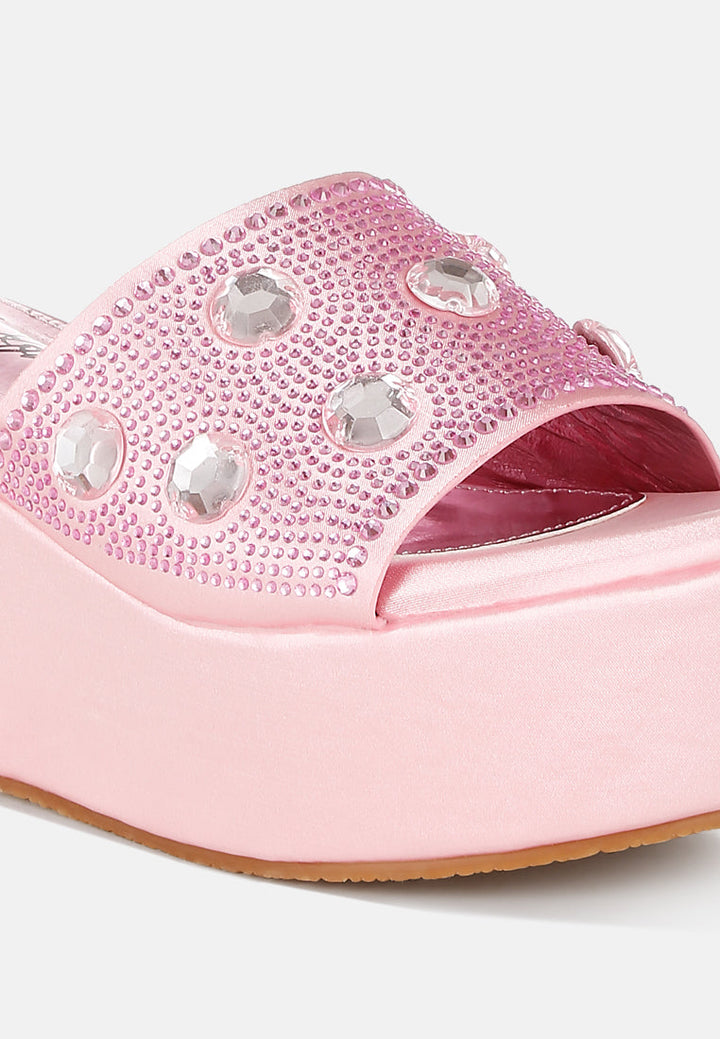 diamante & rhinestone flatform sandals by ruw#color_pink