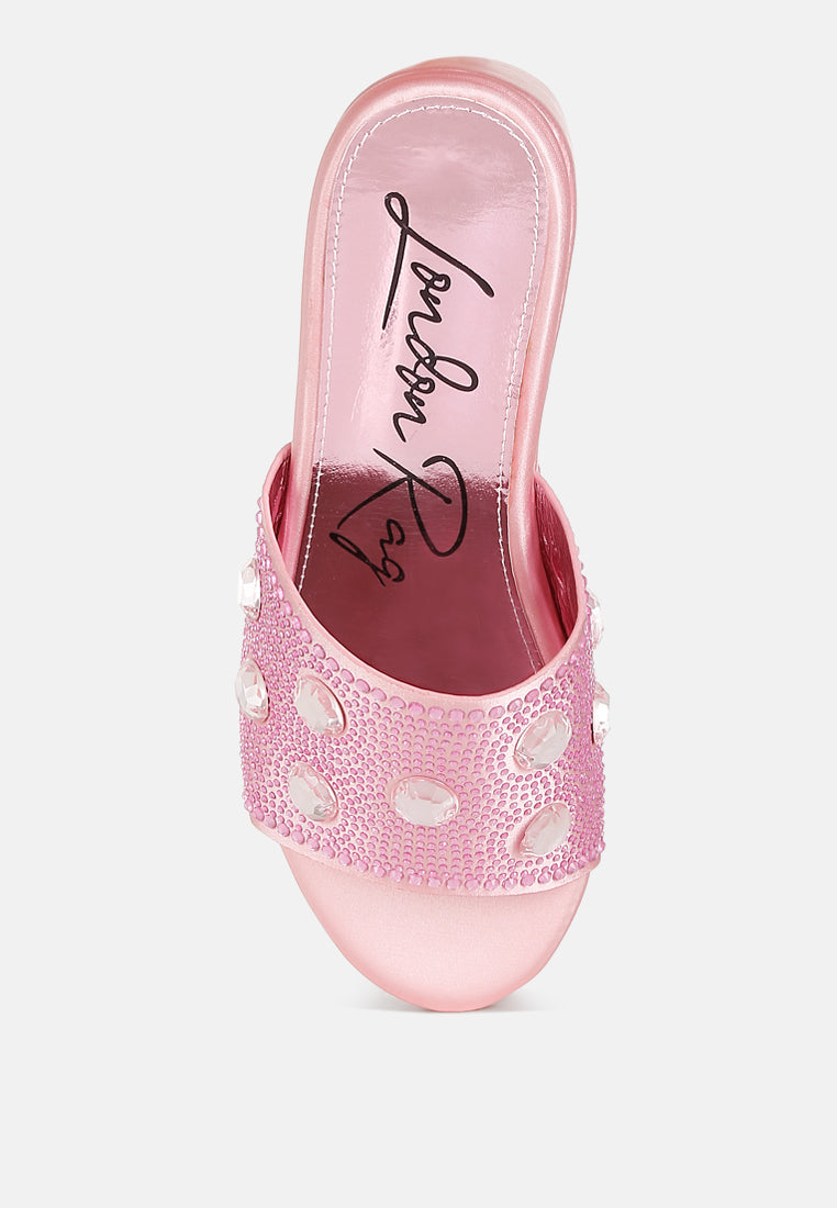 diamante & rhinestone flatform sandals by ruw#color_pink