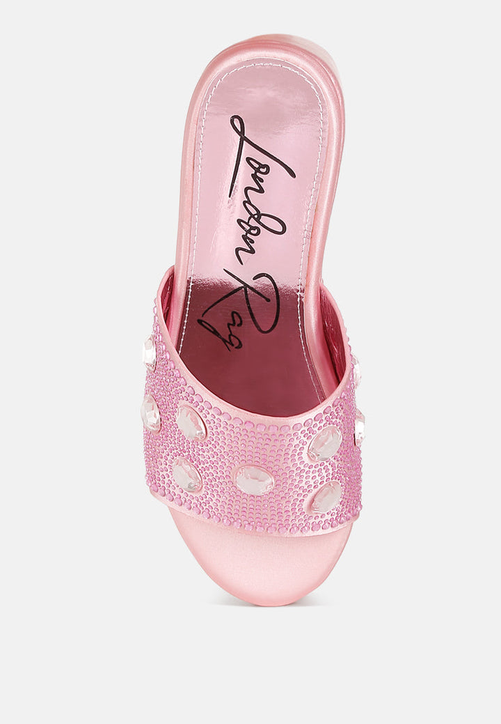 diamante & rhinestone flatform sandals by ruw#color_pink