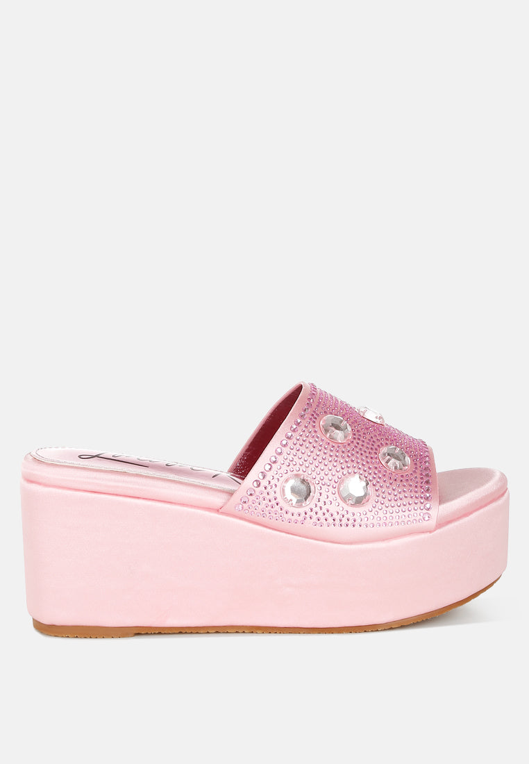 diamante & rhinestone flatform sandals by ruw#color_pink