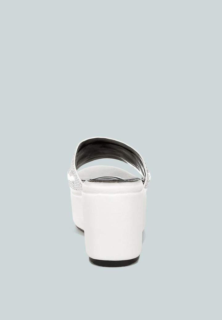 diamante & rhinestone flatform sandals by ruw#color_white