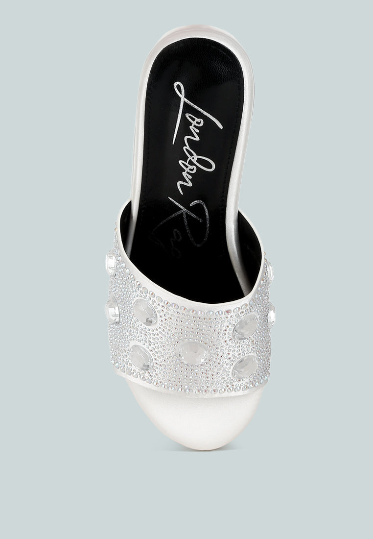 diamante & rhinestone flatform sandals by ruw#color_white