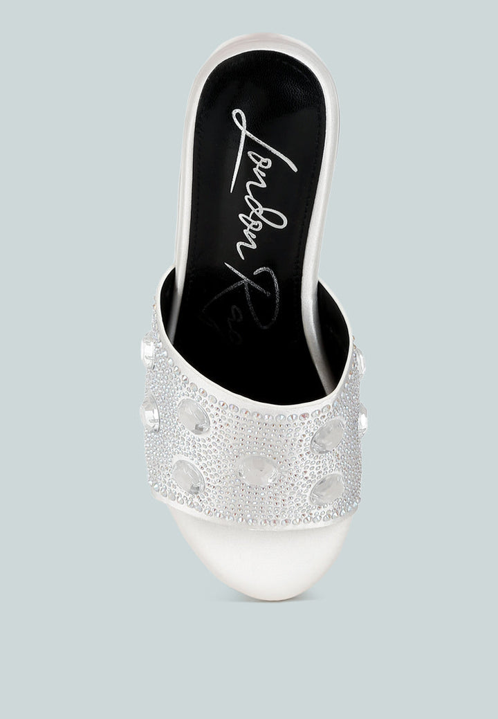 diamante & rhinestone flatform sandals by ruw#color_white