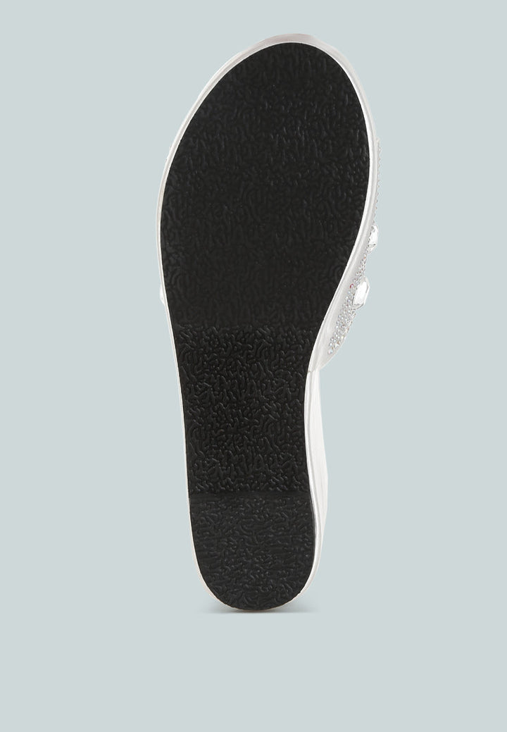 diamante & rhinestone flatform sandals by ruw#color_white