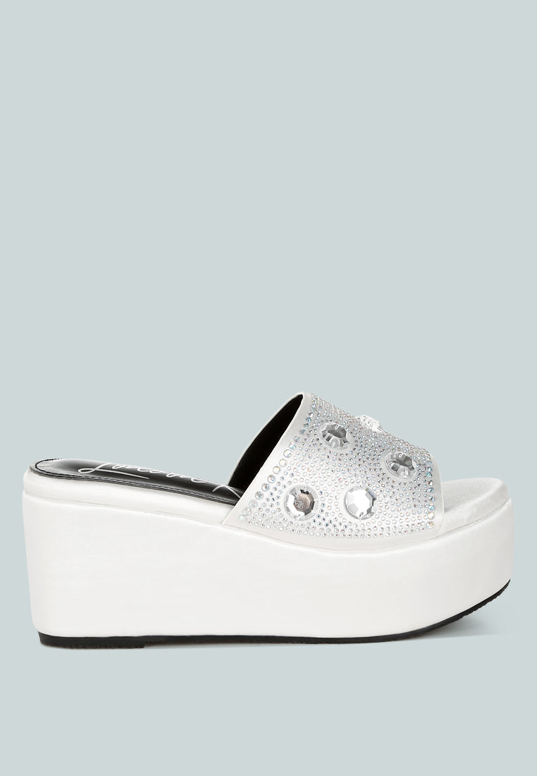 diamante & rhinestone flatform sandals by ruw#color_white
