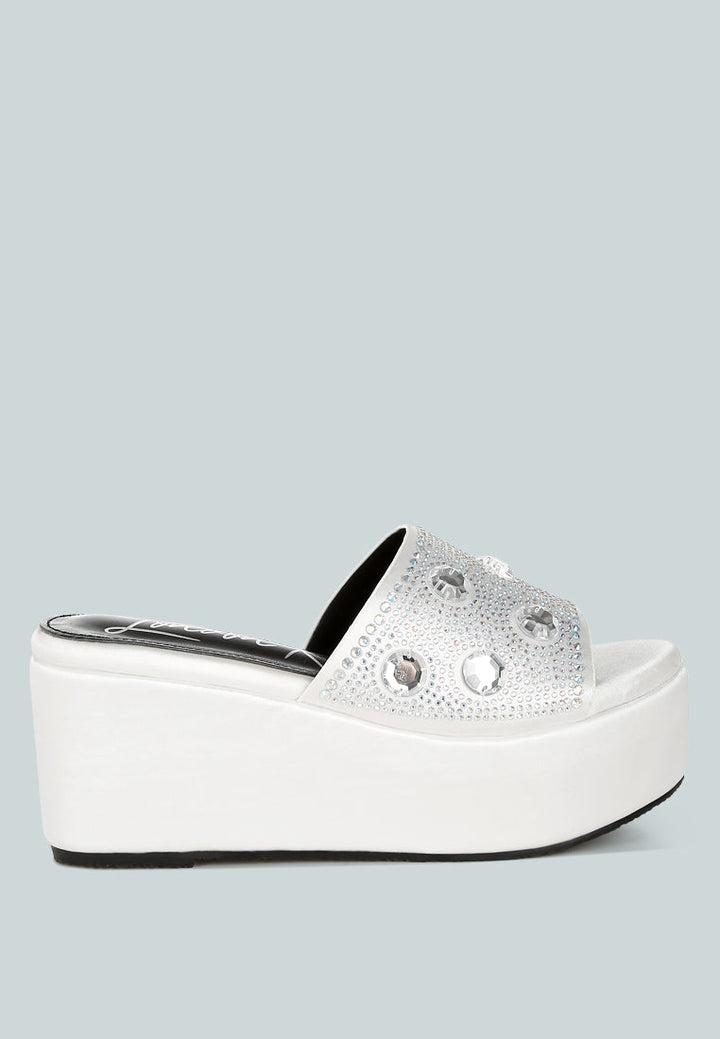 diamante & rhinestone flatform sandals by ruw#color_white
