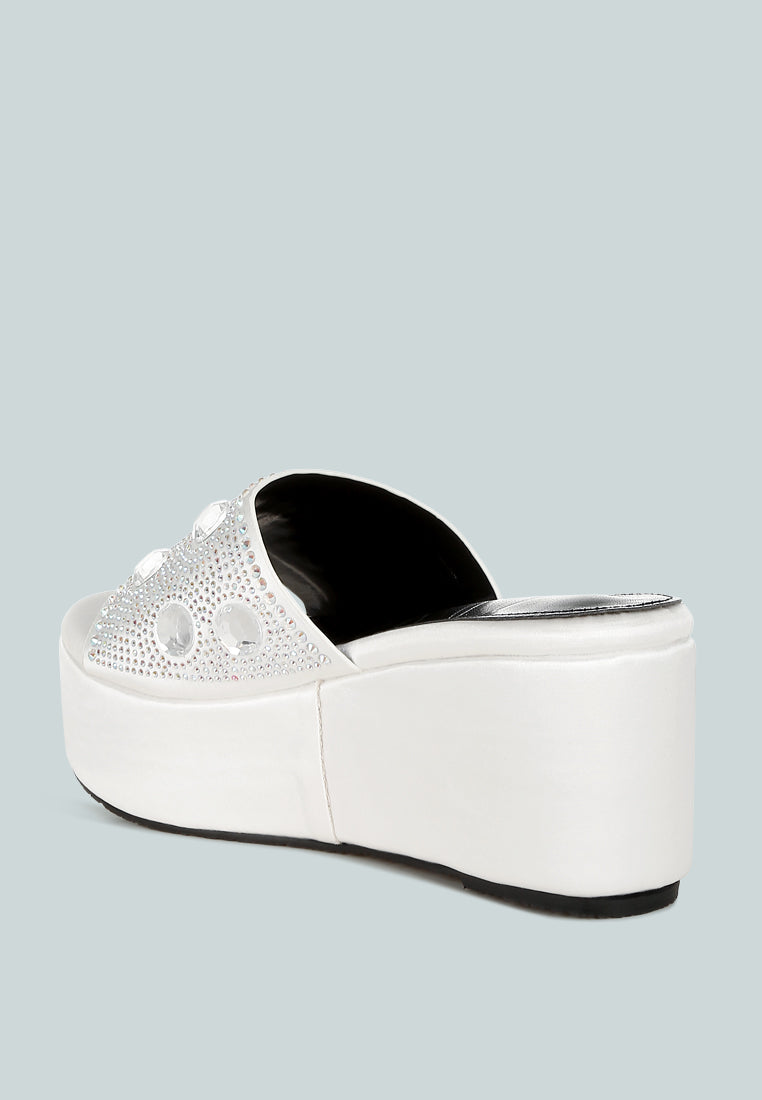 diamante & rhinestone flatform sandals by ruw#color_white
