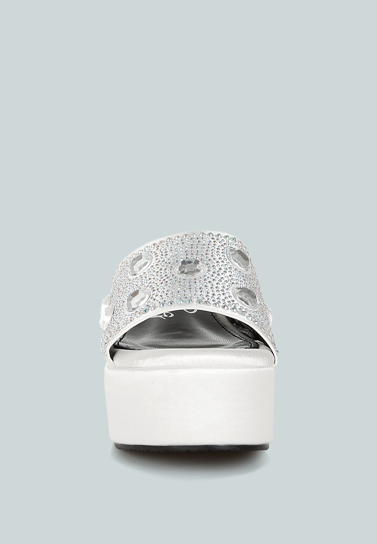 diamante & rhinestone flatform sandals by ruw#color_white