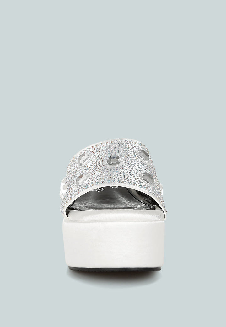 diamante & rhinestone flatform sandals by ruw#color_white