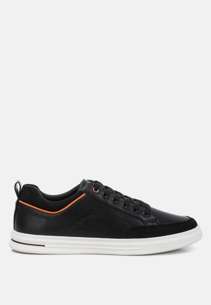 men's faux leather casual sneakers#color_black