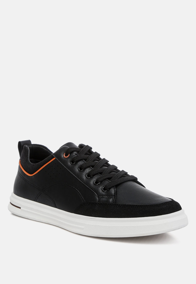 men's faux leather casual sneakers#color_black