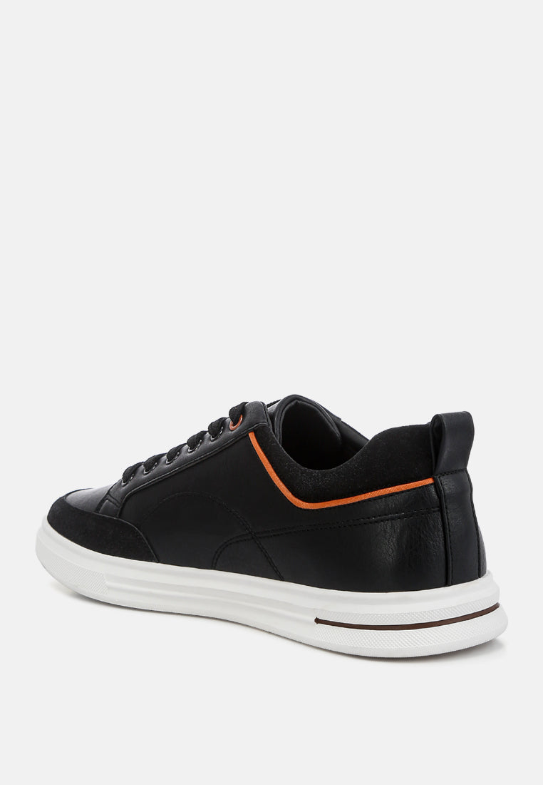 men's faux leather casual sneakers#color_black