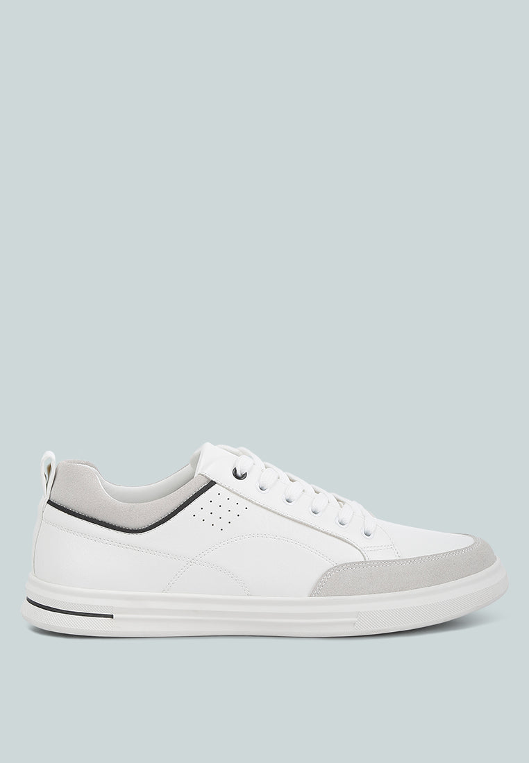 men's faux leather casual sneakers#color_white