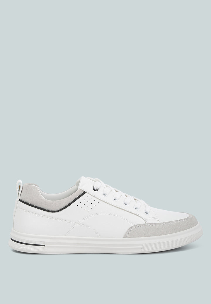 men's faux leather casual sneakers#color_white