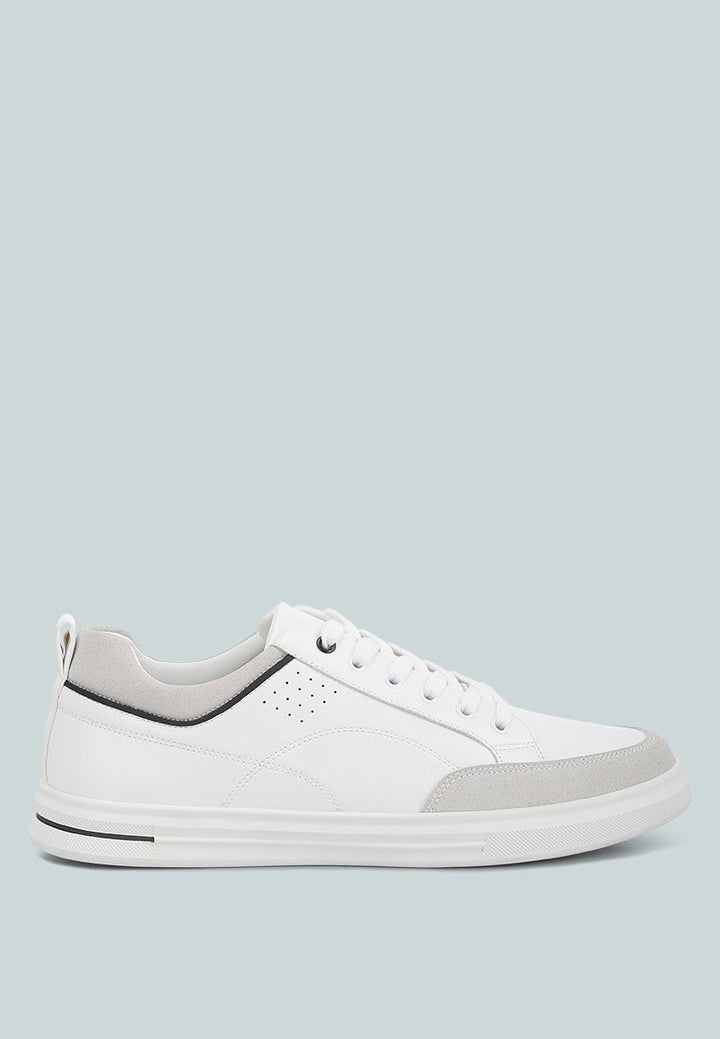 men's faux leather casual sneakers#color_white