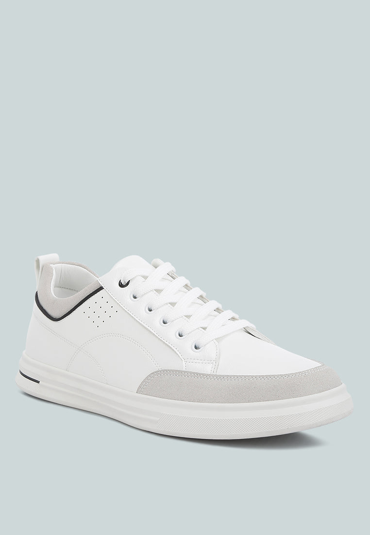 men's faux leather casual sneakers#color_white