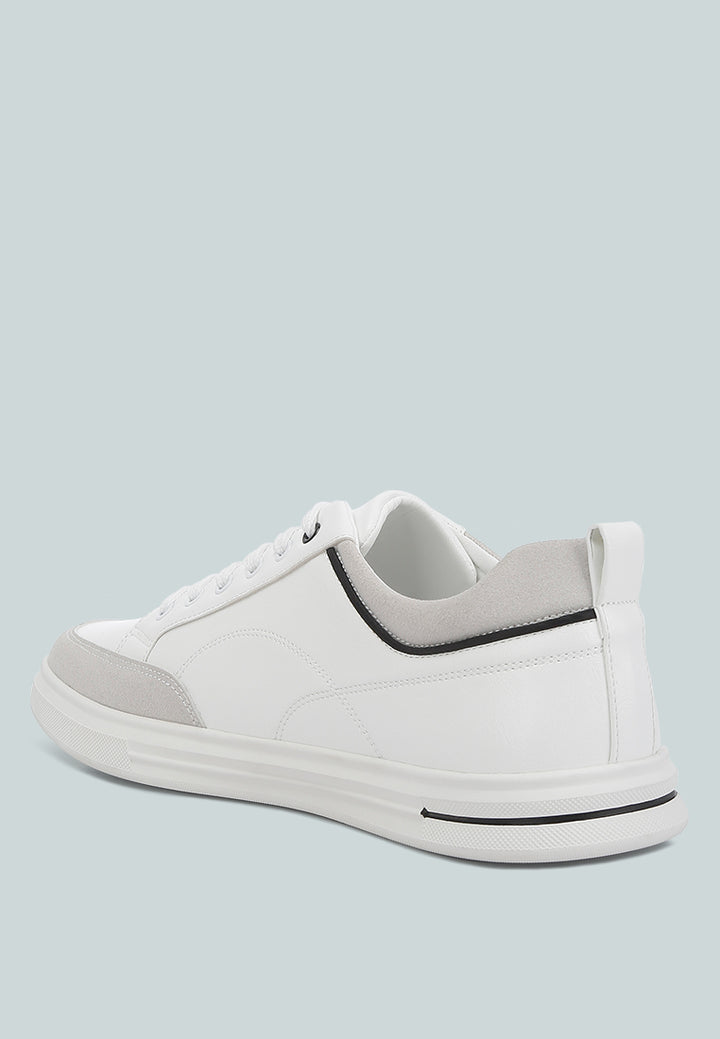men's faux leather casual sneakers#color_white
